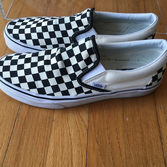 VANS Checkered Mens Size 10 Black White Slip On